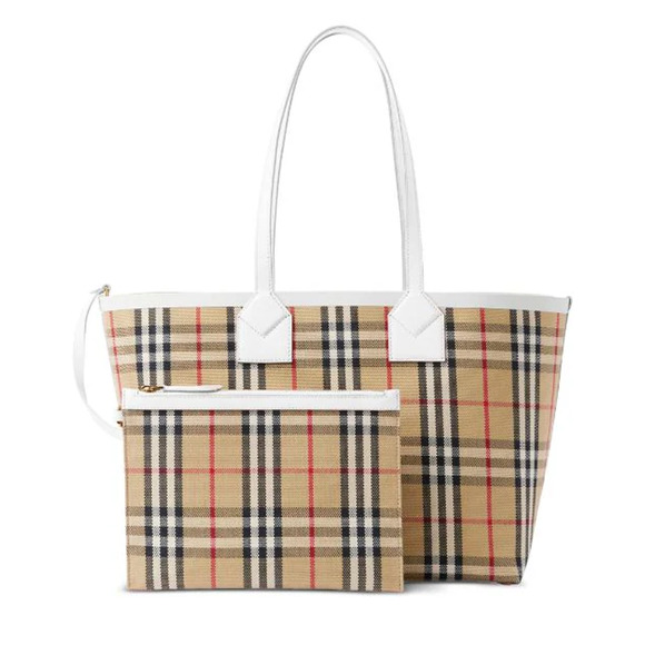 $1800 NEW BURBERRY London Check plaid 2PC White Tote Shopper Bag Purse NWT! - Picture 1 of 16